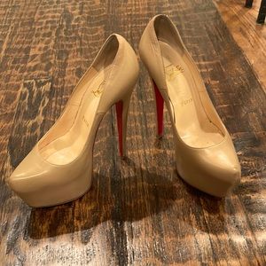 Christian Louboutin Size 36.5 Nude Beige Leather Daffodile Platform Heels